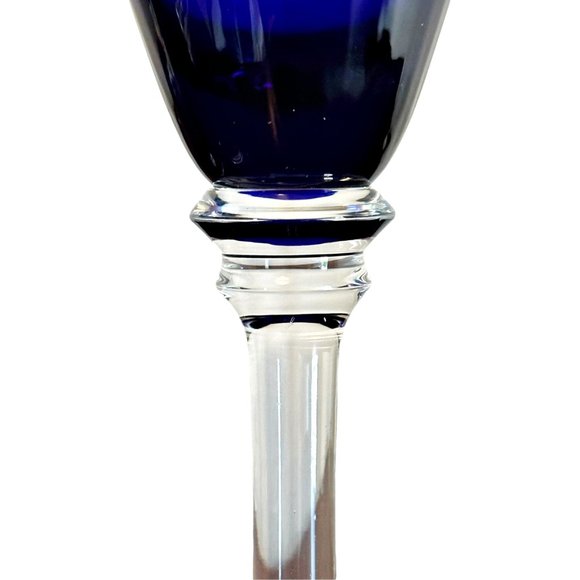3 Eastern Handmade Cobalt Blue Ribbed Champagne Wine Glasses Stemware 9.5 Inch - Picture 5 of 8